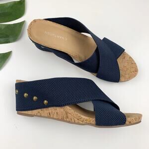 41 Hawthorn Wedge Sandals Blue Criss Cross Strap Slip On Women's 8.5